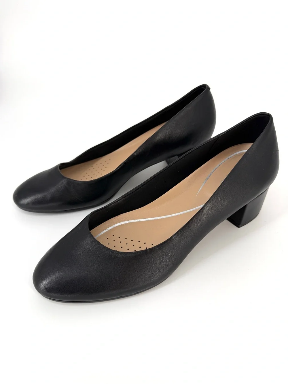 Easy Spirit Black Leather Comfort Block Heel Pumps 10 Office Airline Crew Career